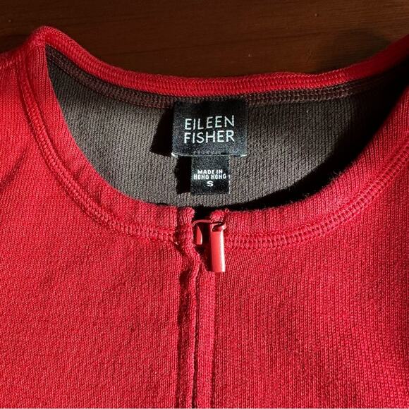 Eileen Fisher Red Knit Cotton Sweater Cardigan Front Zip Pockets Small - Picture 6 of 12
